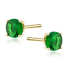 Silver (925) gold-plated earrings round green zirconia diameter 6mm