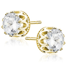 Silver (925) gold-plated earrings round white zirconia