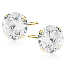 Silver (925) gold-plated earrings round white zirconia diameter 10mm