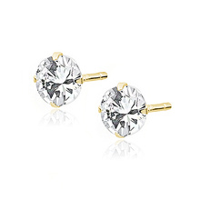 Silver (925) gold-plated earrings round white zirconia diameter 5mm