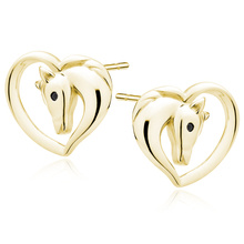 Silver (925) gold-plated heart earrings - horse with black eye