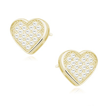 Silver (925) gold-plated hearts earrings with white zirconias