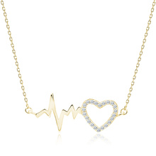 Silver (925) gold-plated necklace - pulse and heart pendant with zirconia