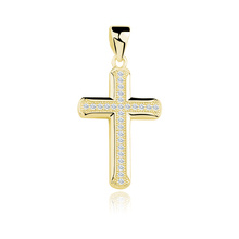 Silver (925) gold-plated pendant cross with two rows of zirconia