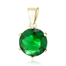 Silver (925) gold-plated pendant round green zirconia diameter - 12mm