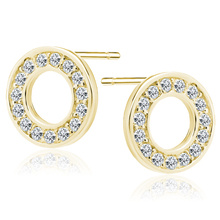 Silver (925) gold-plated round earrings with white zirconias