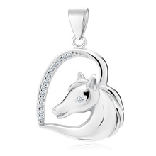 Silver (925) heart pendant - horse with white zirconias