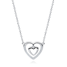 Silver (925) necklace - double heart with zirconias
