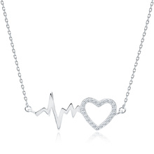 Silver (925) necklace - pulse and heart pendant with zirconia