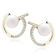 Silver (925) pearl gold-plated earrings with pearls and white zirconias