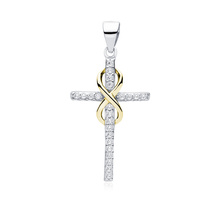 Silver (925) pendant cross with zirconia and gold-plated infinity sign