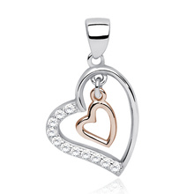 Silver (925) pendant - rose gold-plated heart in heart with zirconia
