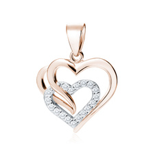 Silver (925) pendant - rose gold-plated triple heart with white zirconia
