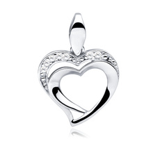 Silver (925) pendant white zirconia - double heart