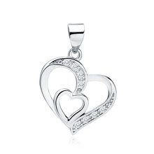 Silver (925) pendant white zirconia - double heart