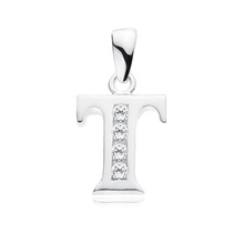 Silver (925) pendant white zirconia - letter T