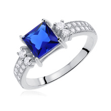 Silver (925) ring with sapphire & white zirconia