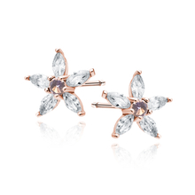 Silver (925) rose gold-plated earings - flower with morganite zirconia