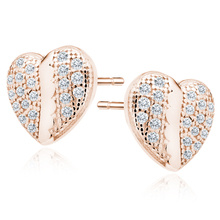 Silver (925) rose gold-plated heart earrings with zirconia - różówe złoto