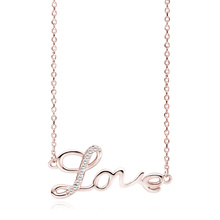 Silver (925) rose gold-plated necklace LOVE with white zirconias