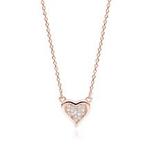 Silver (925) rose gold-plated necklace - heart with white zirconias