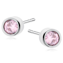 Silver (925) round earrings pink zirconia