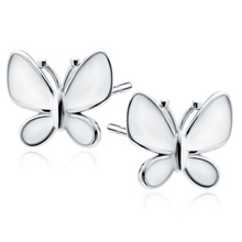 Silver (925) white enameled earrings - butterflies