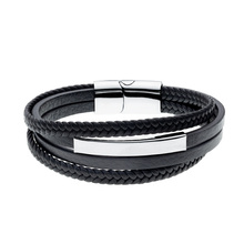 Stainless steel bracelet with leather straps