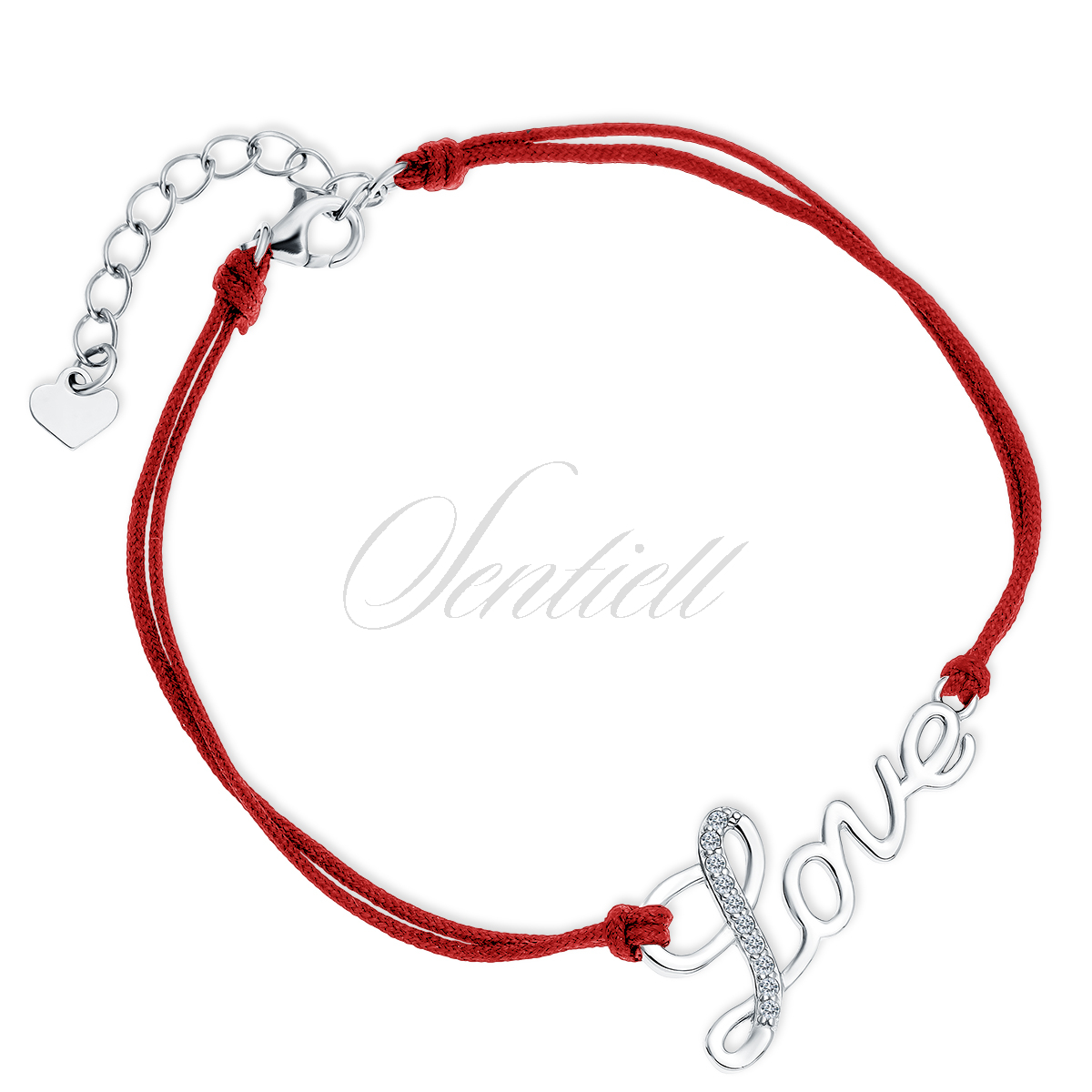 Double Heart Friendship Bracelet Silver Red