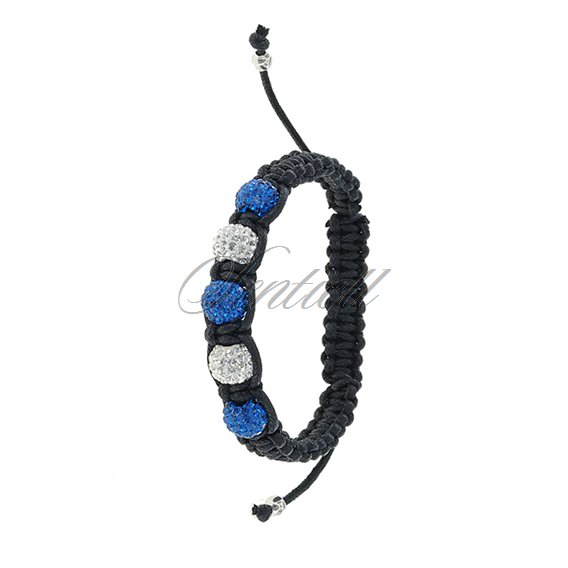 Rope bracelet (925) white & blue 5 disco balls classic