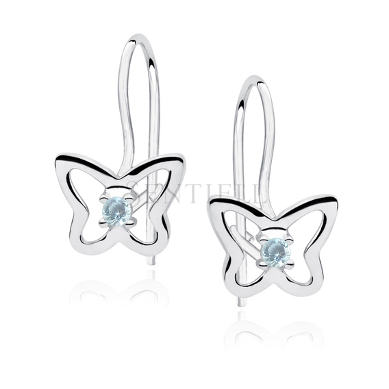 Silver (925) Earrings akwamarynowa zirconia - butterflies