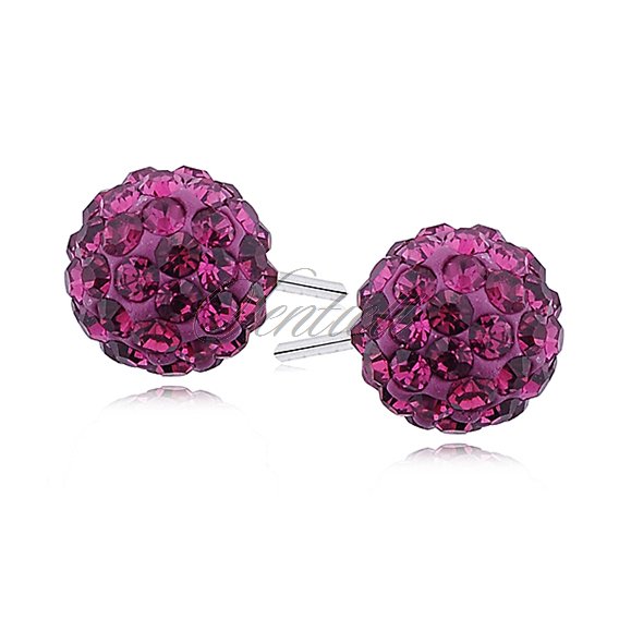 Silver (925) Earrings disco ball 8mm fuchsia