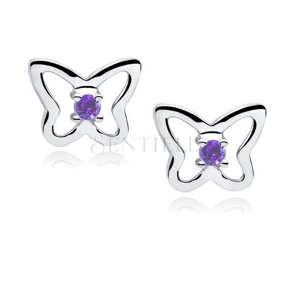 Silver (925) Earrings violet zirconia - butterflies