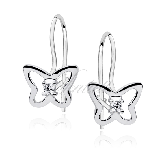 Silver (925) Earrings white zirconia - butterflies