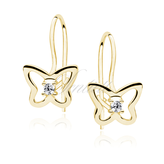 Silver (925) Earrings white zirconia-  butterflies gold-plated