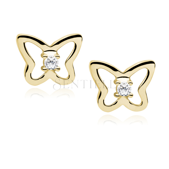 Silver (925) Earrings white zirconia - butterflies gold-plated