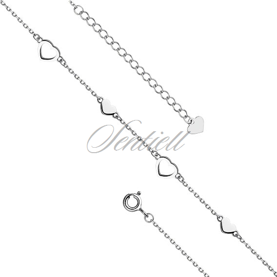 Silver (925) anklet - adjustable size - heart pendant with zirconia