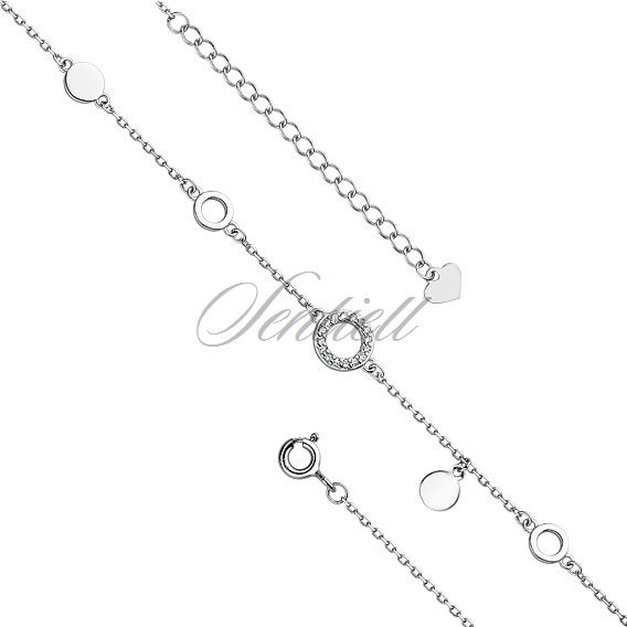 Silver (925) anklet - adjustable size - round pendant with zirconia