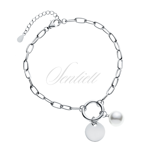 Silver (925) bracelet - circle, round plate and pearl