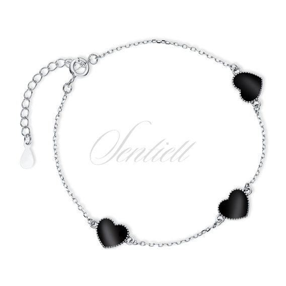 Silver (925) bracelet - heart with black enamel