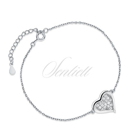Silver (925) bracelet, heart with zirconias