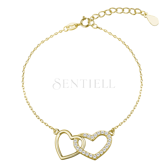 Silver (925) bracelet - hearts with zirconia, gold-plated