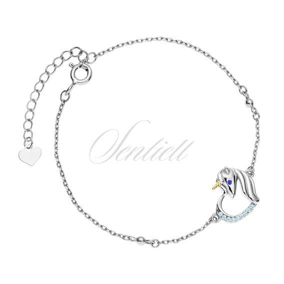 Silver (925) bracelet - unicorn with aquamarine zirconias and sapphire eye