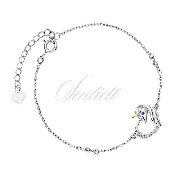 Silver (925) bracelet - unicorn with white zirconias and sapphire eye