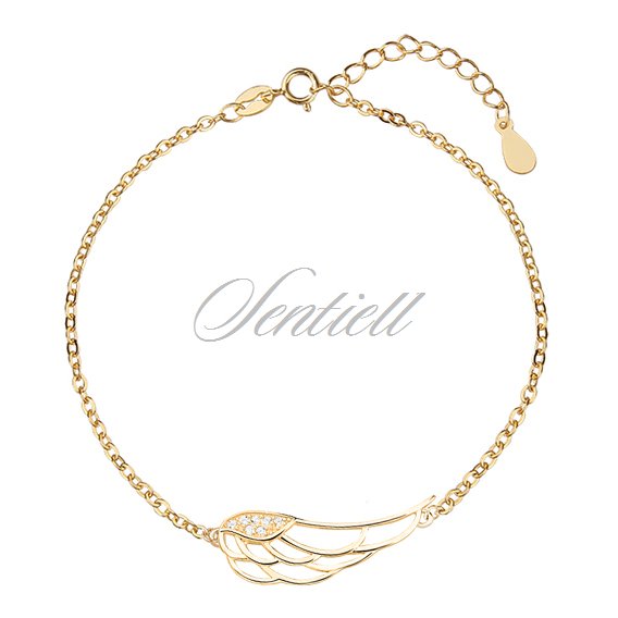 Silver (925) bracelet - wing with zirconia, gold-plated