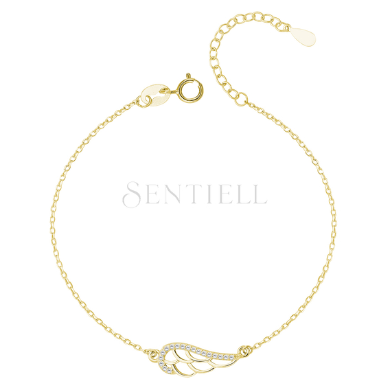 Silver (925) bracelet - wing with zirconia, gold-plated