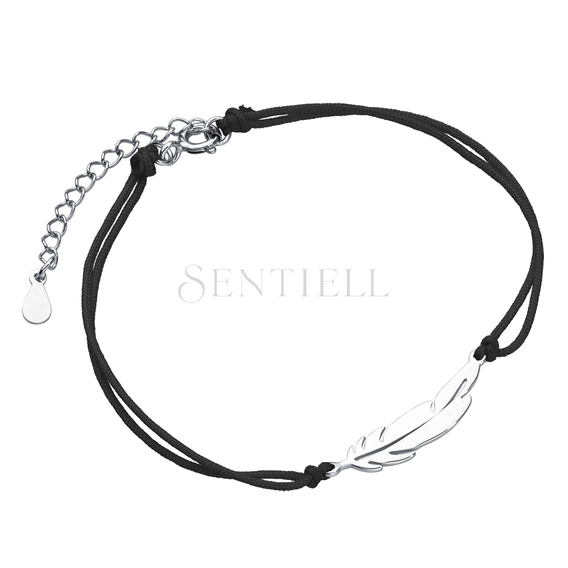 Silver (925) bracelet with black cord and feather