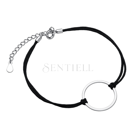 Silver (925) bracelet with black cord - circle