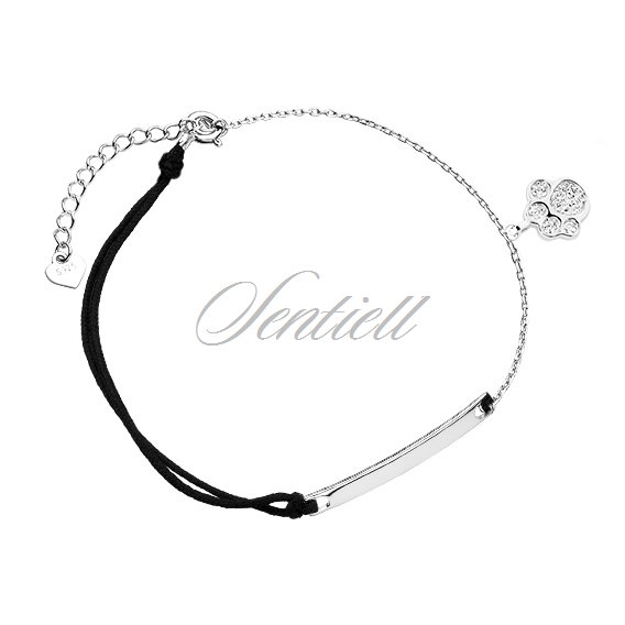 Silver (925)  bracelet with black cord -  dog / cat paw