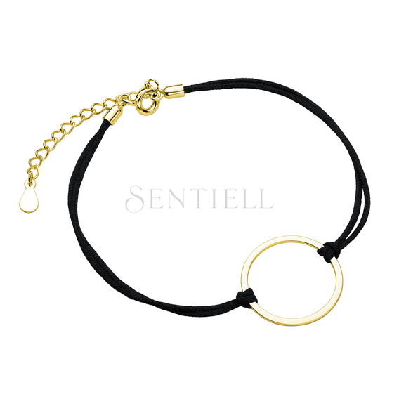 Silver (925) bracelet with black cord - gold-plated circle